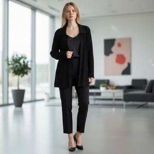 MISOOK BLACK WIDE RIBBED OPEN FRONT JACKET CARDIGAN TOPPER COAT SZ L